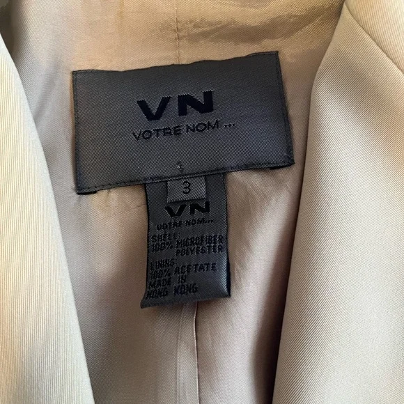 Beige 2 Piece Suit Set Blazer & Pants Minimal Workwear Office Outfit - Picture 3 of 4